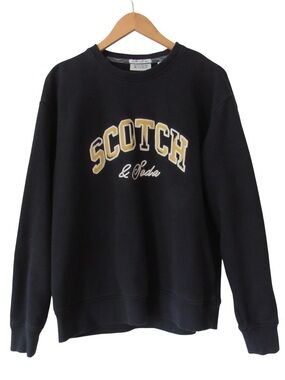 Scotch And Soda Relaxed Fit Graphic Fleece Sweatshirt Medium Black Logo Spellout